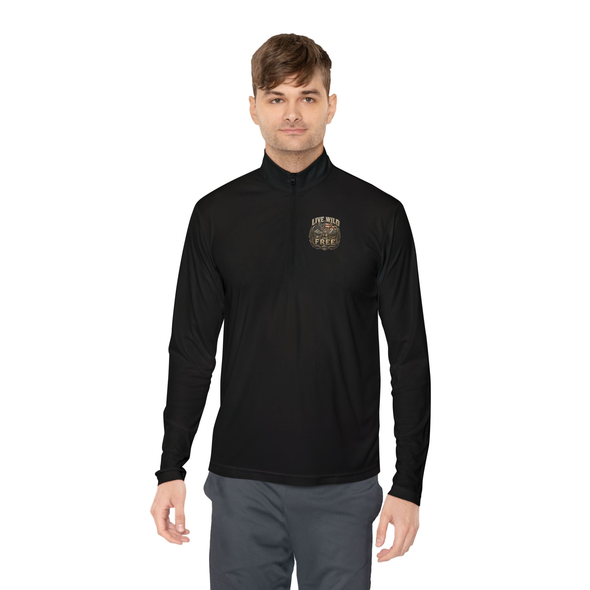Backwoods Wavorra Quarter-Zip Pullover — American Flag Deer Hunting Graphic