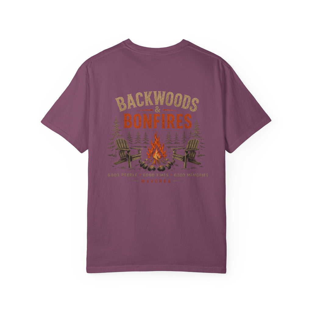 Backwoods & Bonfires T-Shirt — Outdoor Campfire Graphic Tee
