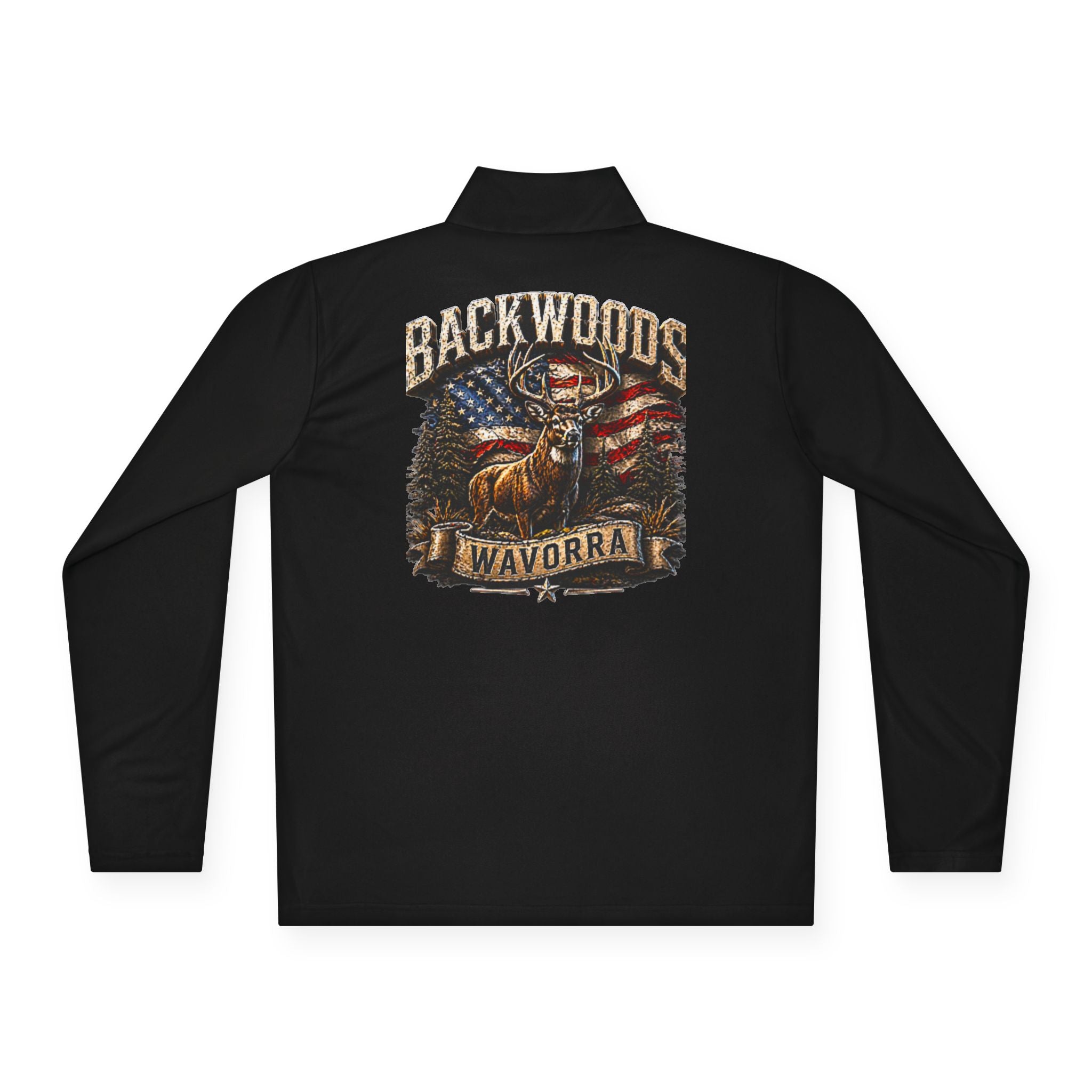 Backwoods Wavorra Quarter-Zip Pullover — American Flag Deer Hunting Graphic