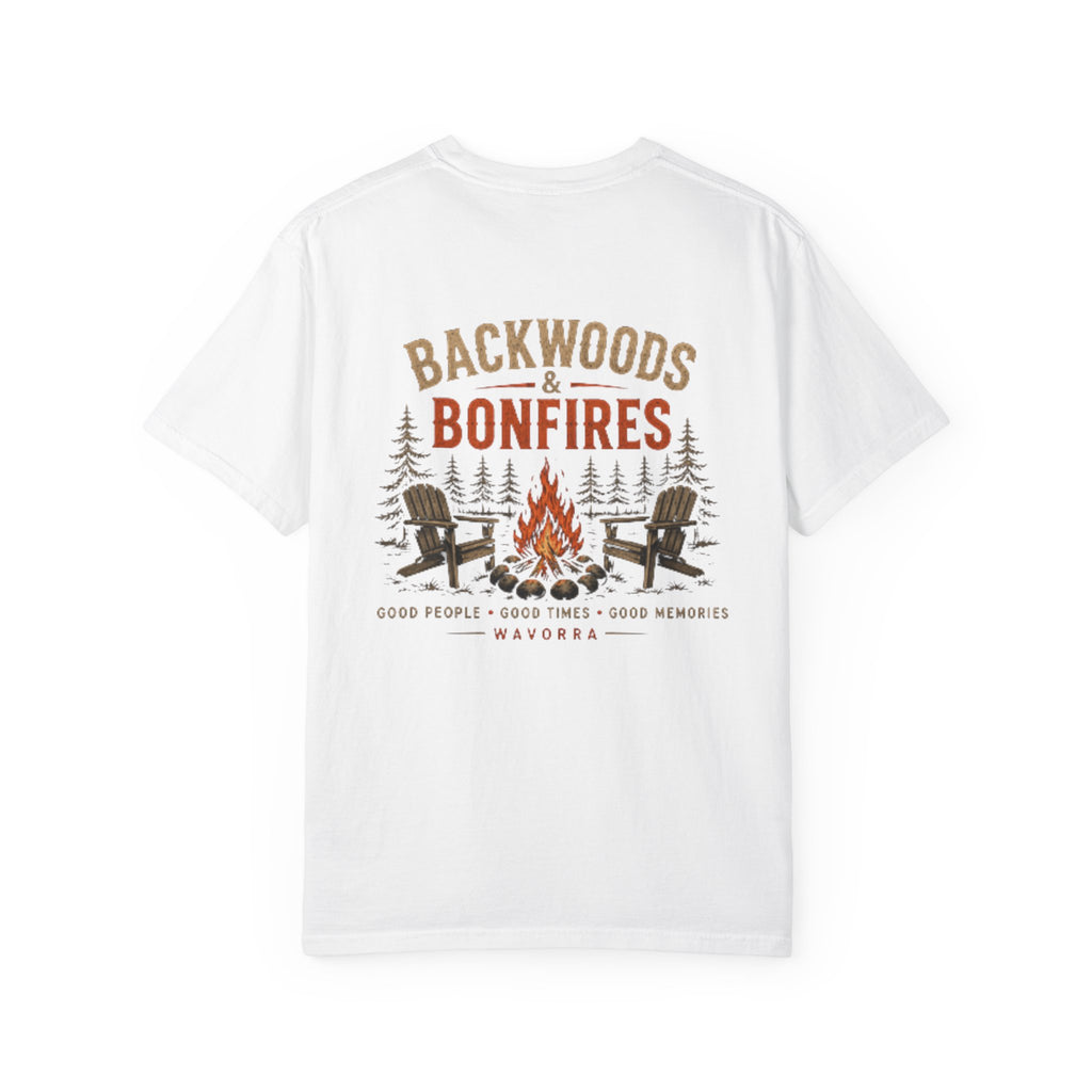 Backwoods & Bonfires T-Shirt — Outdoor Campfire Graphic Tee
