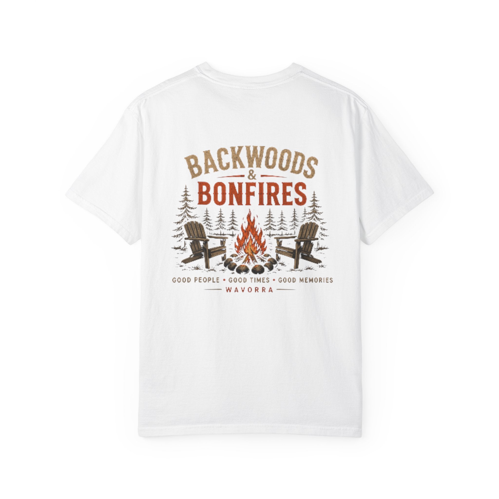 Backwoods & Bonfires T-Shirt — Outdoor Campfire Graphic Tee