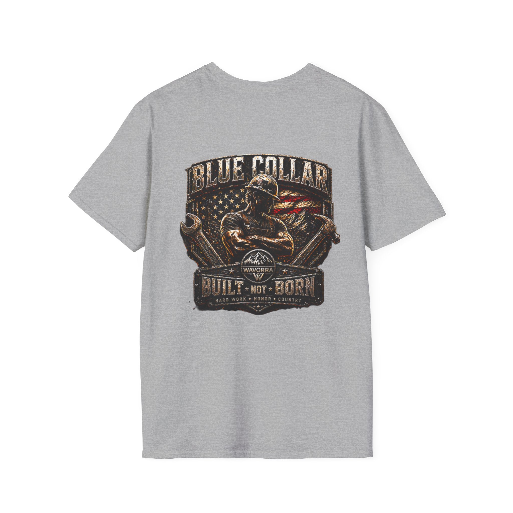 Blue Collar T-Shirt — "Built Not Born" American Flag Work Tee