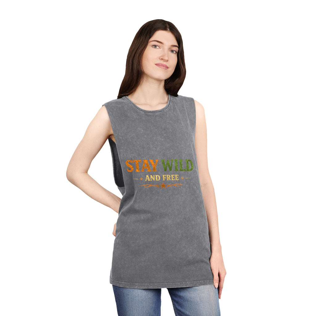 Stay Wild and Free Stonewash Tank — Retro Outdoor Graphic Tank Top