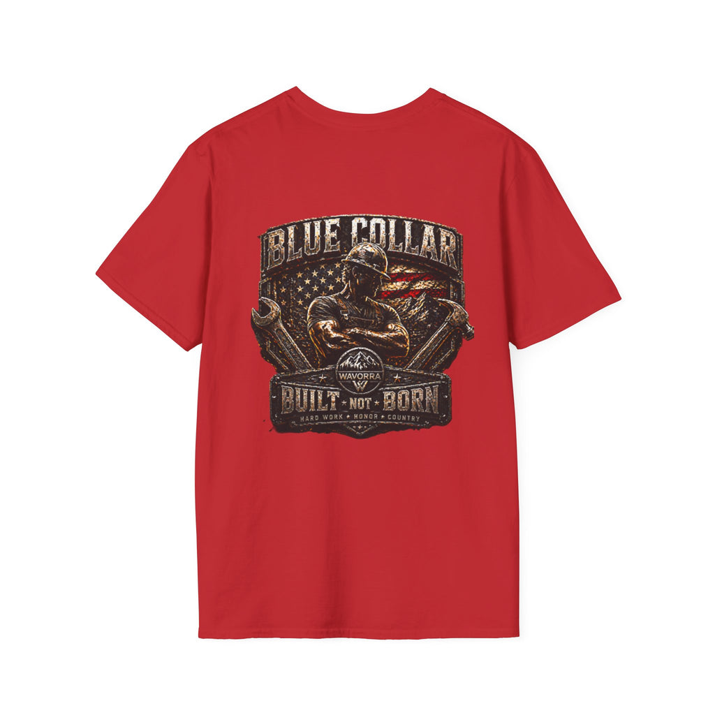 Blue Collar T-Shirt — "Built Not Born" American Flag Work Tee