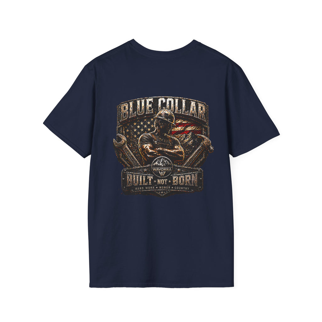 Blue Collar T-Shirt — "Built Not Born" American Flag Work Tee