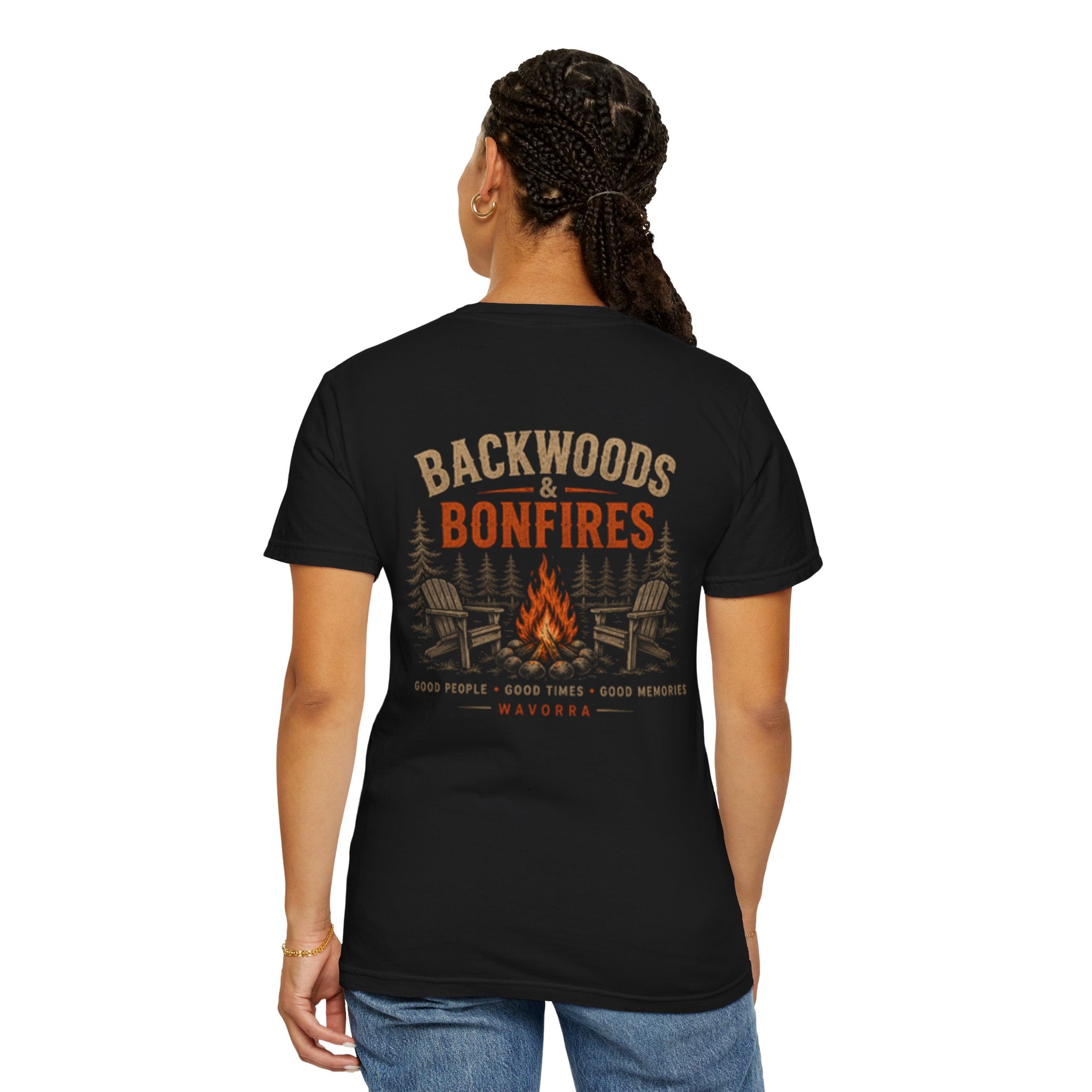 Backwoods & Bonfires T-Shirt — Outdoor Campfire Graphic Tee