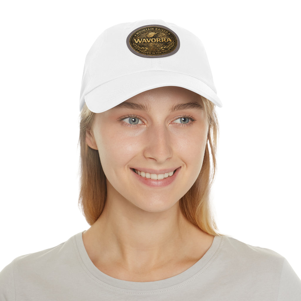 Wavorra Leather Patch Dad Hat — Vintage Mountain Logo Cap