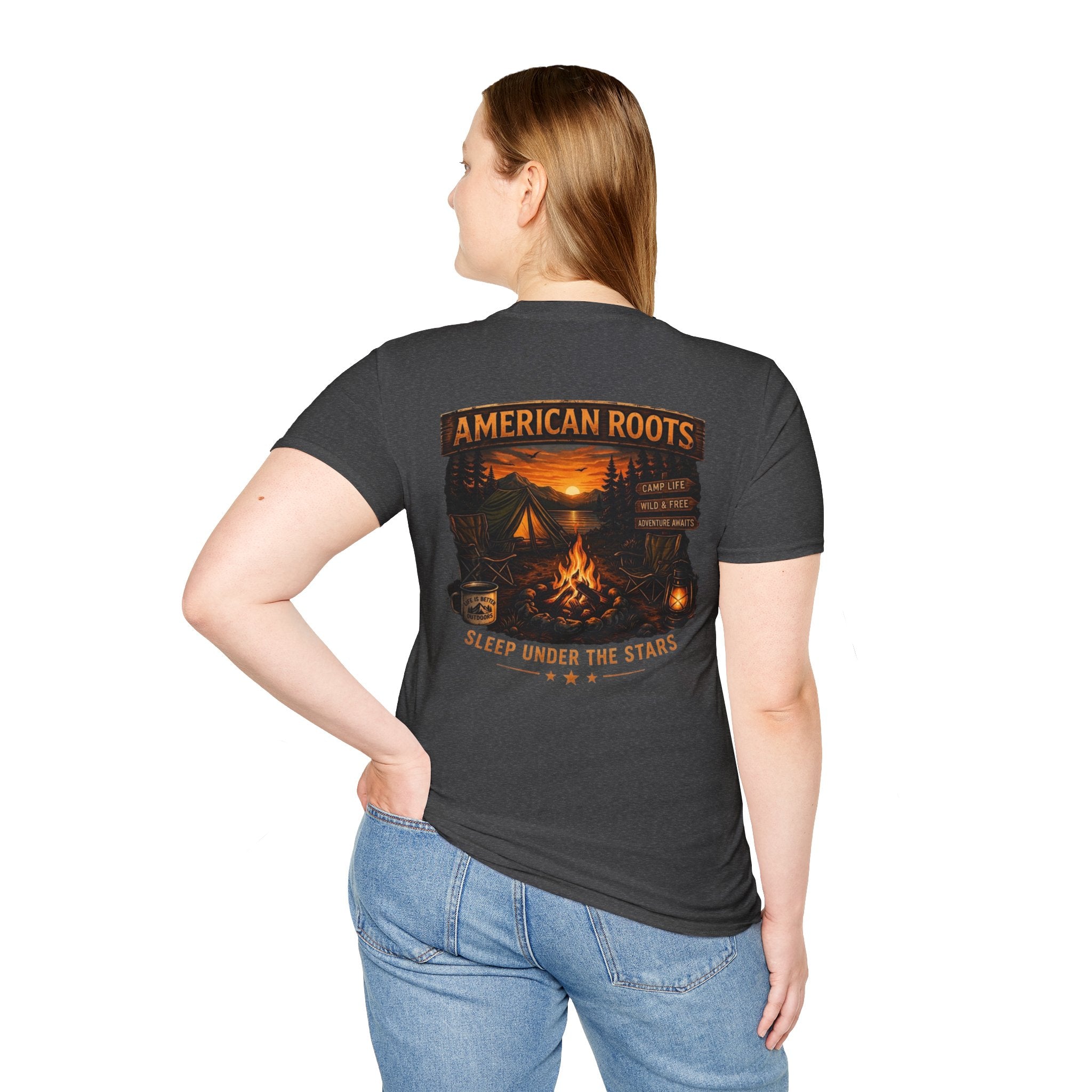 American Roots Camping T-Shirt — Sleep Under the Stars Outdoor Graphic Tee