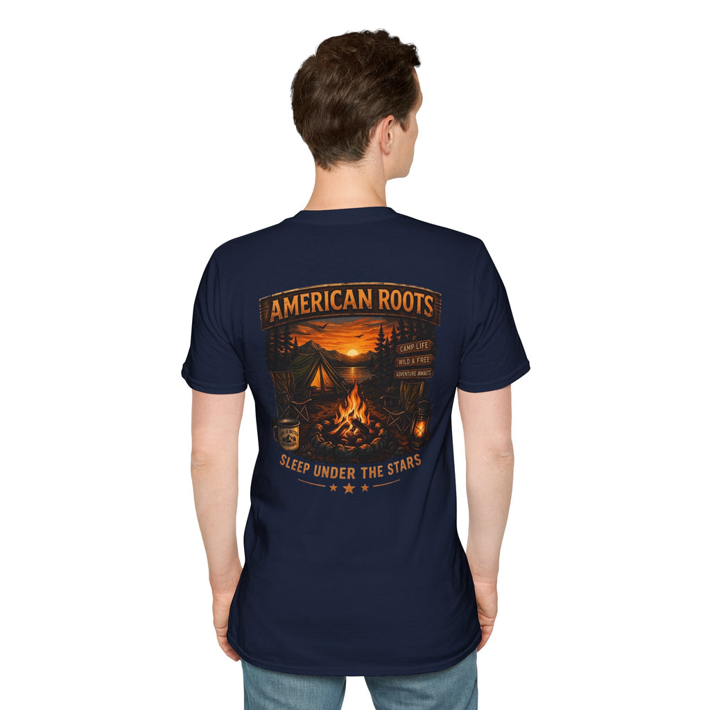 American Roots Camping T-Shirt — Sleep Under the Stars Outdoor Graphic Tee