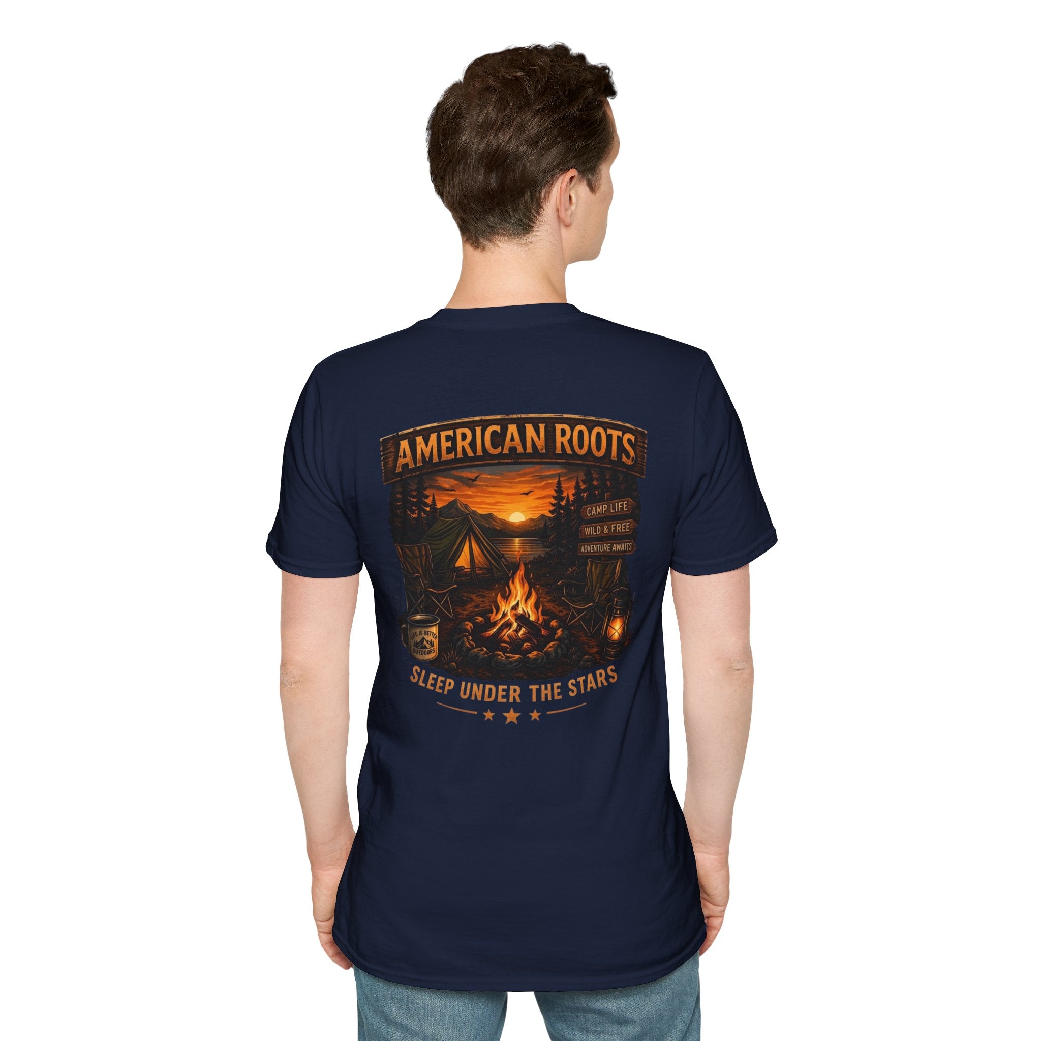 American Roots Camping T-Shirt — Sleep Under the Stars Outdoor Graphic Tee