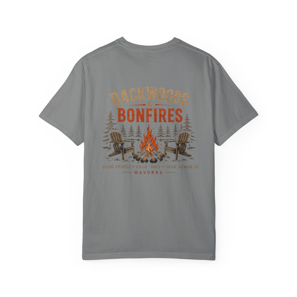 Backwoods & Bonfires T-Shirt — Outdoor Campfire Graphic Tee