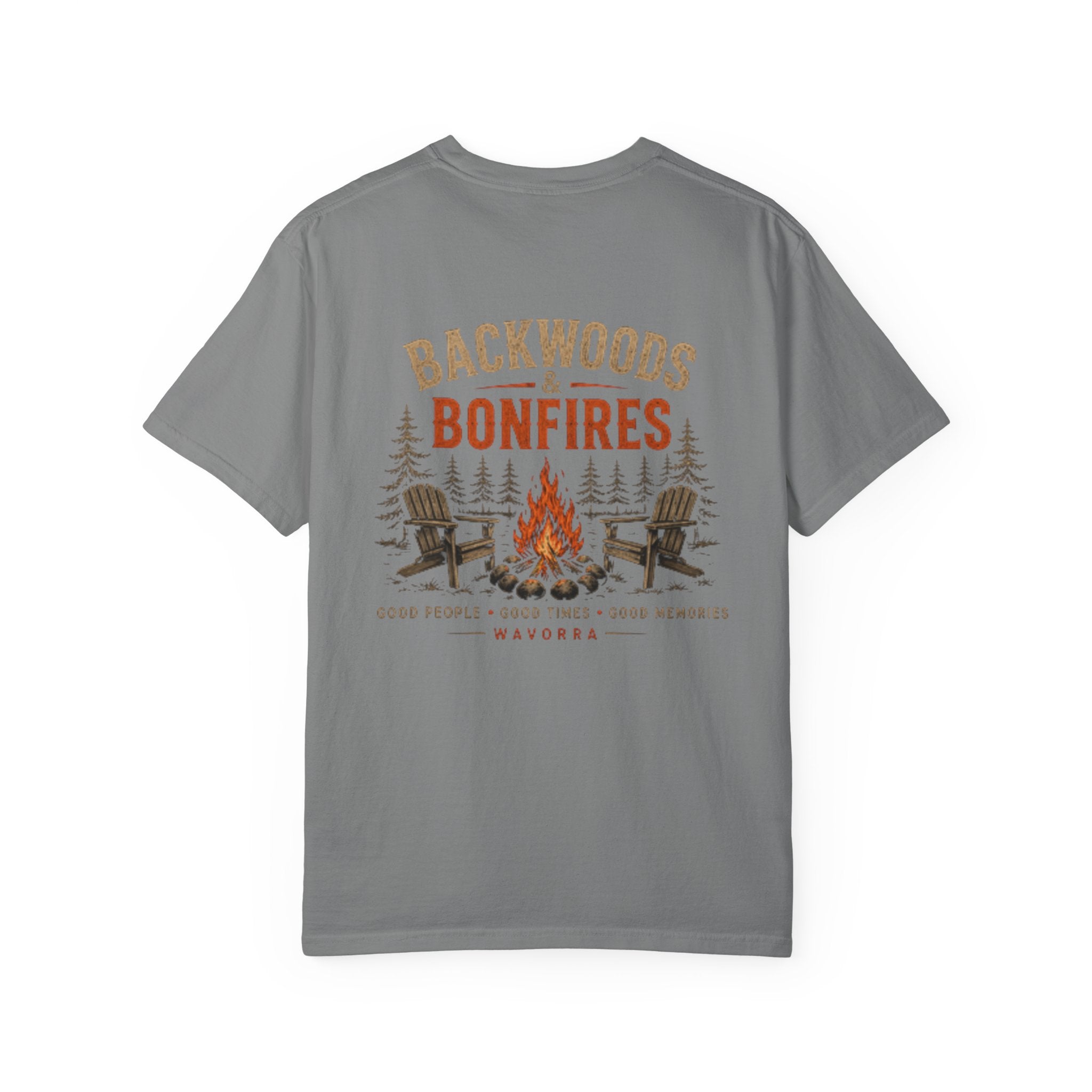 Backwoods & Bonfires T-Shirt — Outdoor Campfire Graphic Tee
