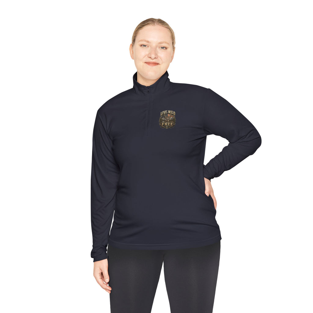 Backwoods Wavorra Quarter-Zip Pullover — American Flag Deer Hunting Graphic