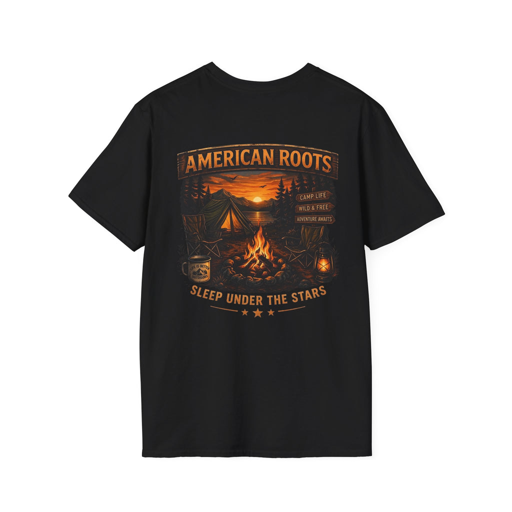 American Roots Camping T-Shirt — Sleep Under the Stars Outdoor Graphic Tee
