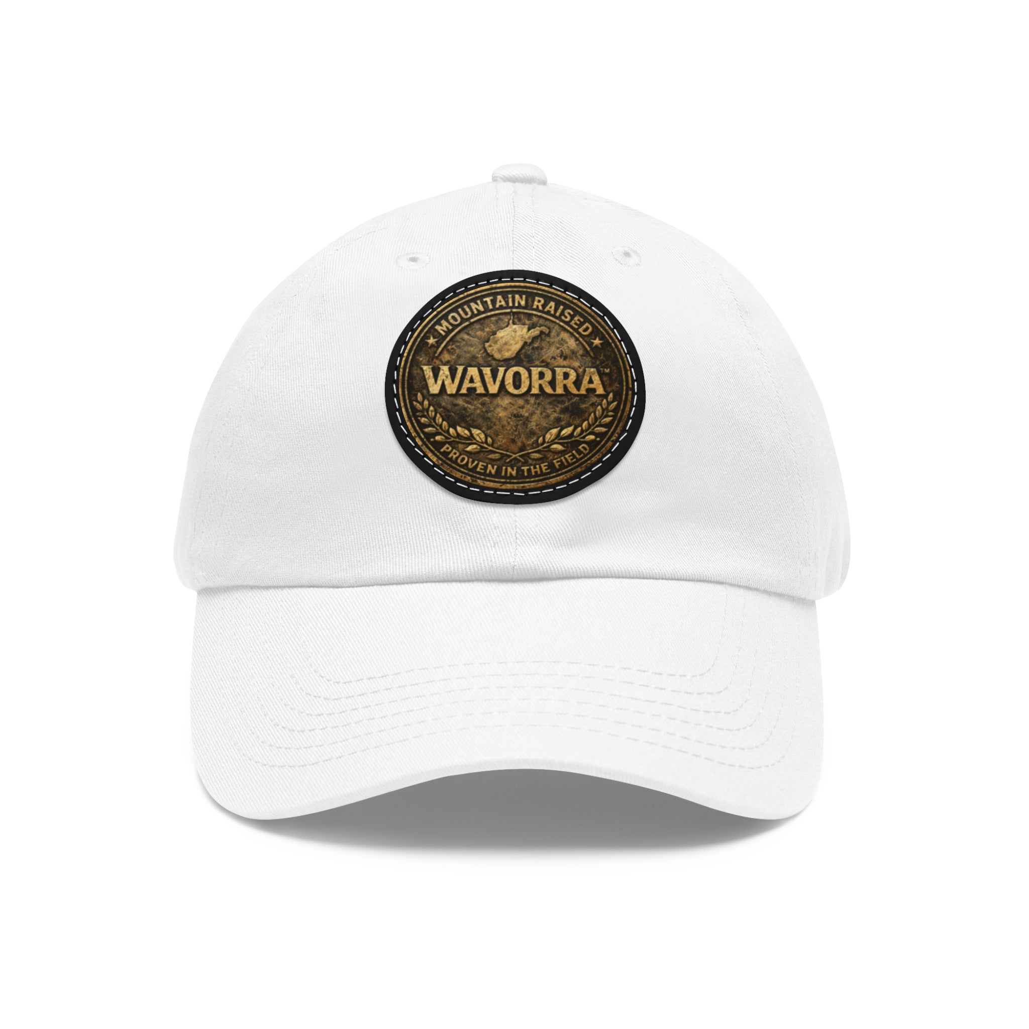 Wavorra Leather Patch Dad Hat — Vintage Mountain Logo Cap