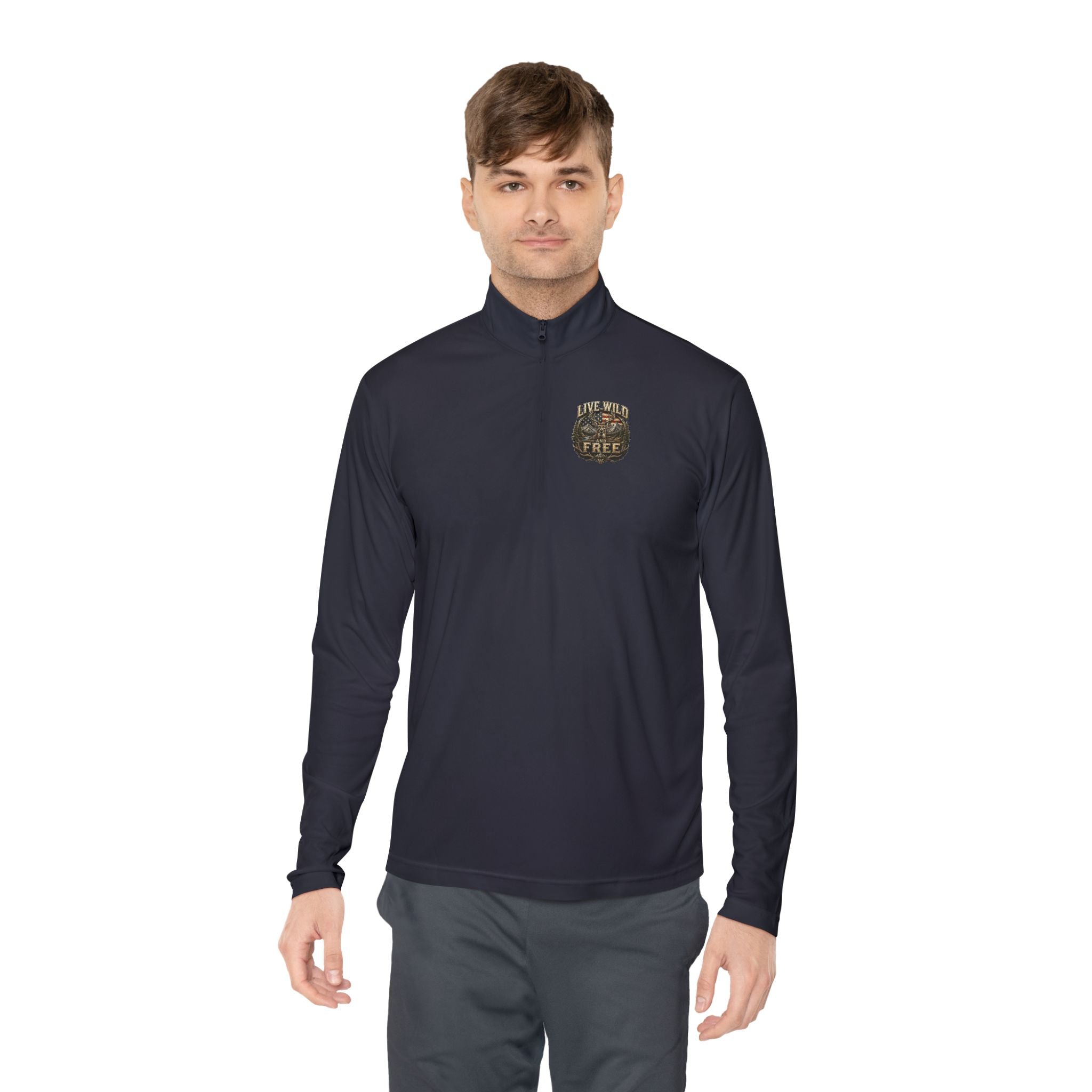 Backwoods Wavorra Quarter-Zip Pullover — American Flag Deer Hunting Graphic