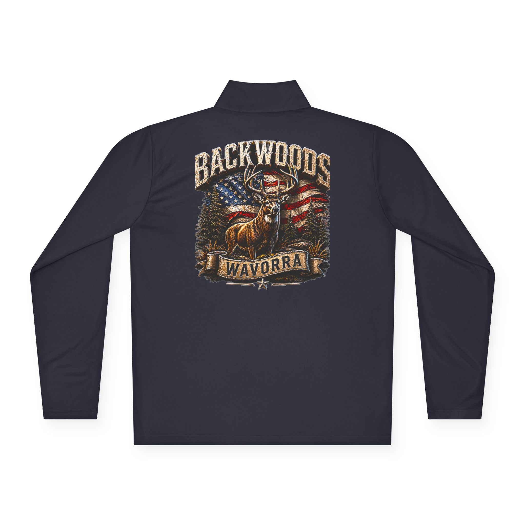 Backwoods Wavorra Quarter-Zip Pullover — American Flag Deer Hunting Graphic