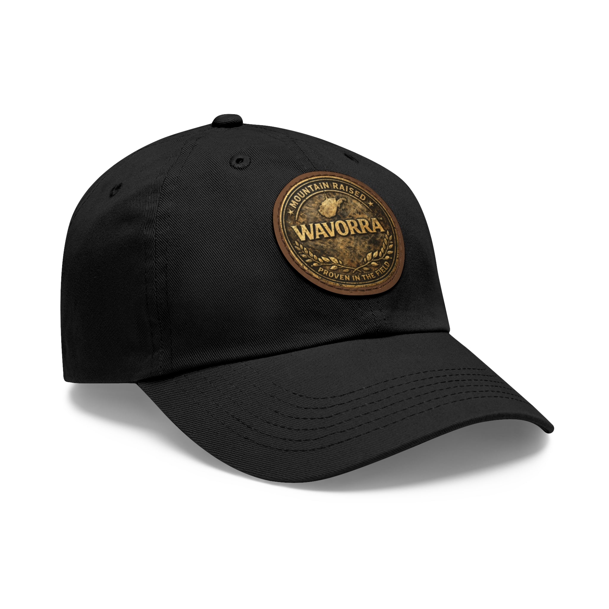 Wavorra Leather Patch Dad Hat — Vintage Mountain Logo Cap