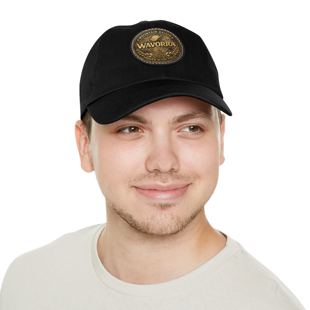 Wavorra Leather Patch Dad Hat — Vintage Mountain Logo Cap
