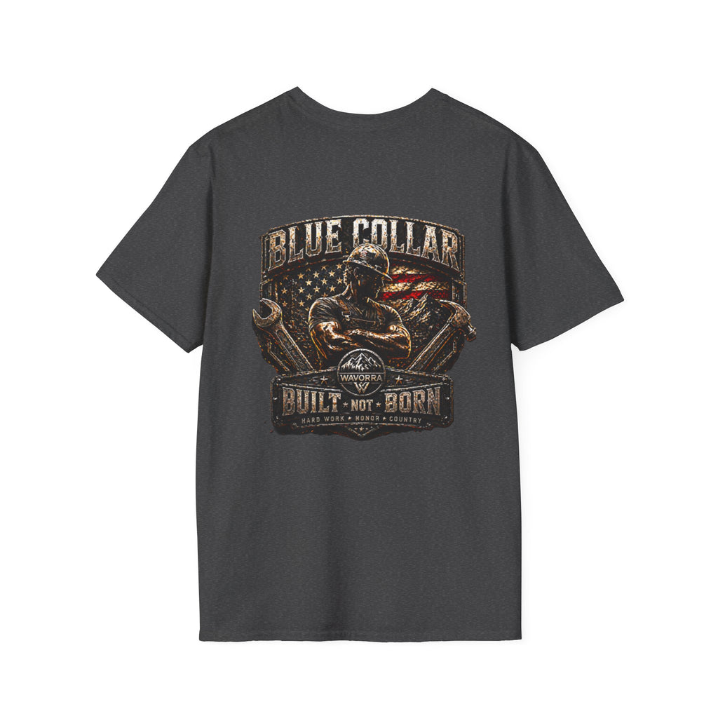 Blue Collar T-Shirt — "Built Not Born" American Flag Work Tee