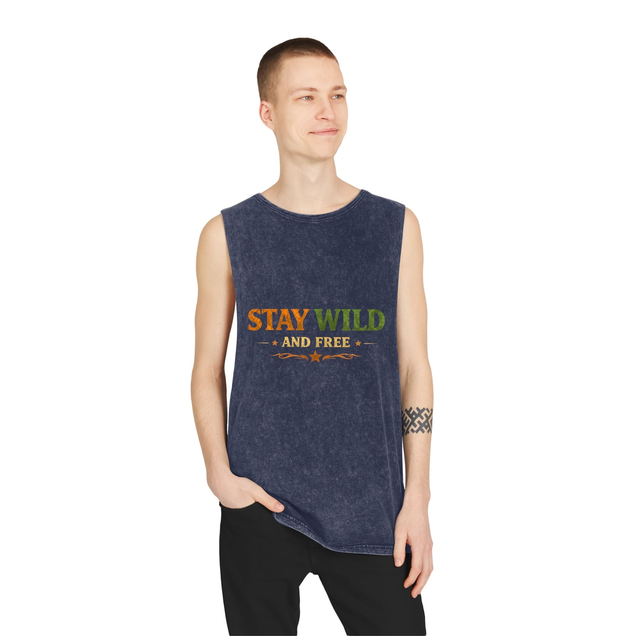Stay Wild and Free Stonewash Tank — Retro Outdoor Graphic Tank Top
