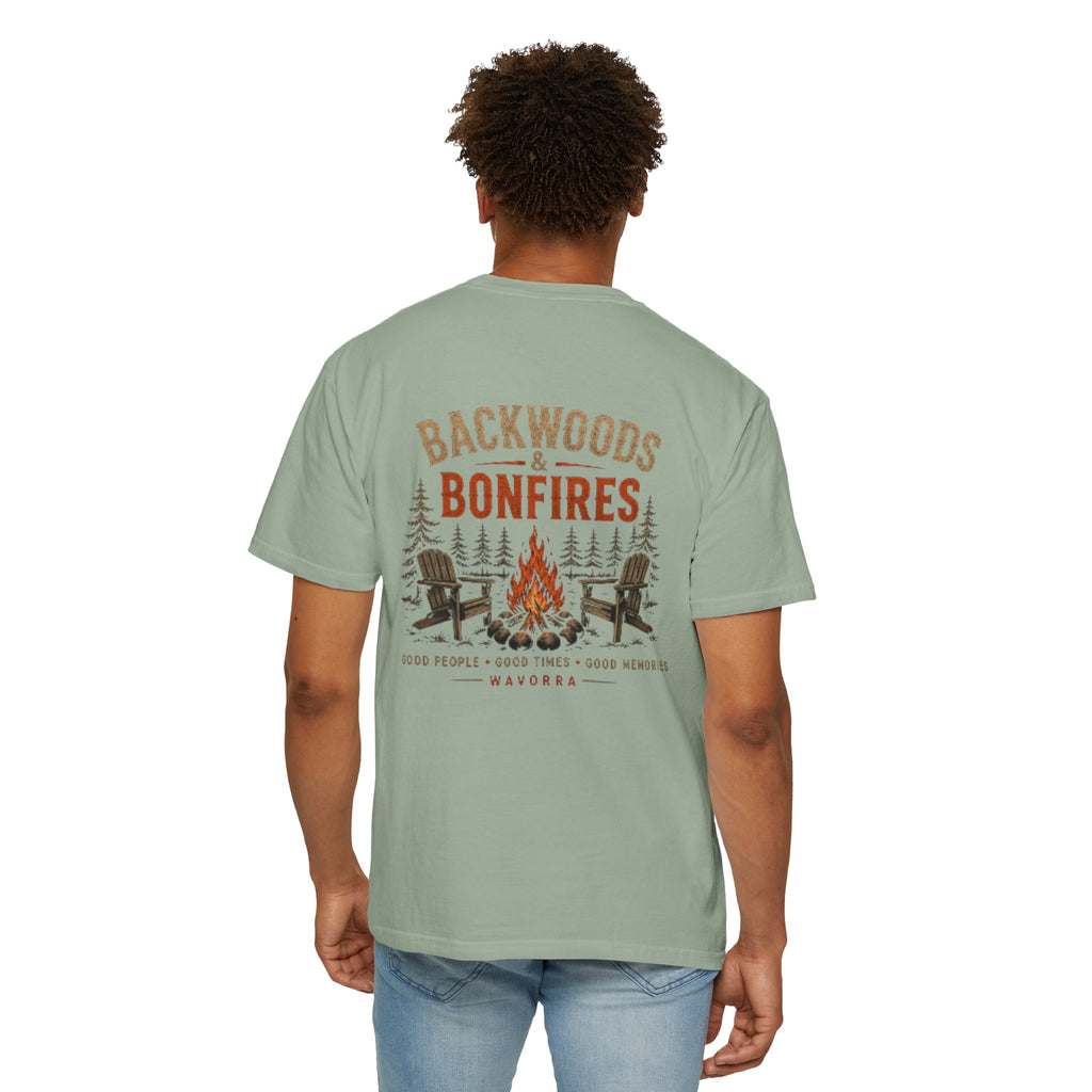 Backwoods & Bonfires T-Shirt — Outdoor Campfire Graphic Tee