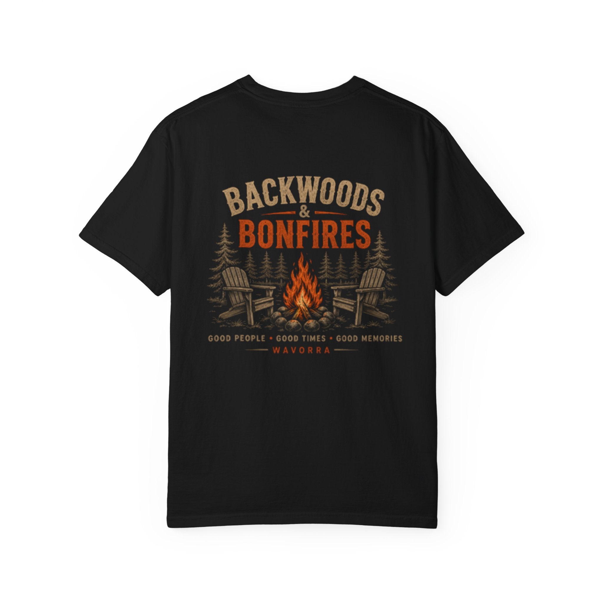 Backwoods & Bonfires T-Shirt — Outdoor Campfire Graphic Tee