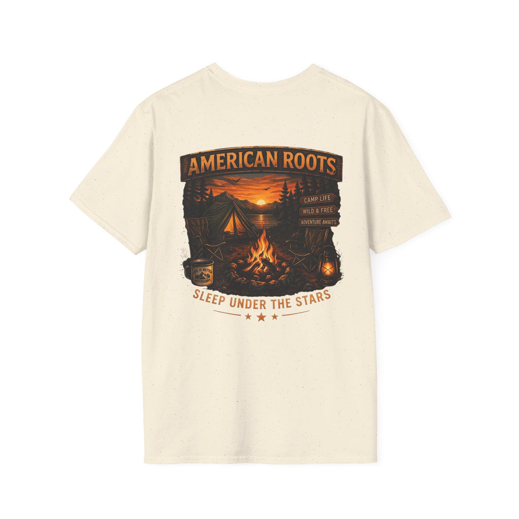American Roots Camping T-Shirt — Sleep Under the Stars Outdoor Graphic Tee