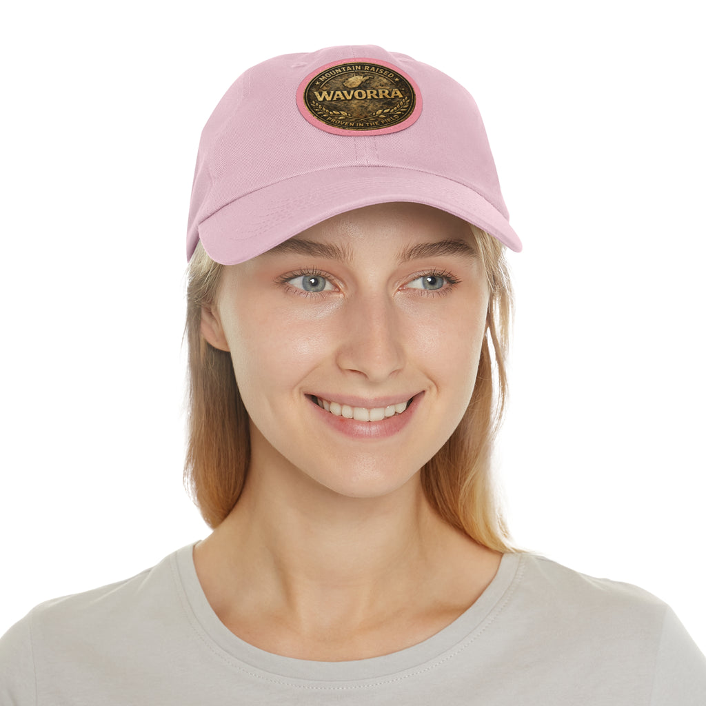 Wavorra Leather Patch Dad Hat — Vintage Mountain Logo Cap