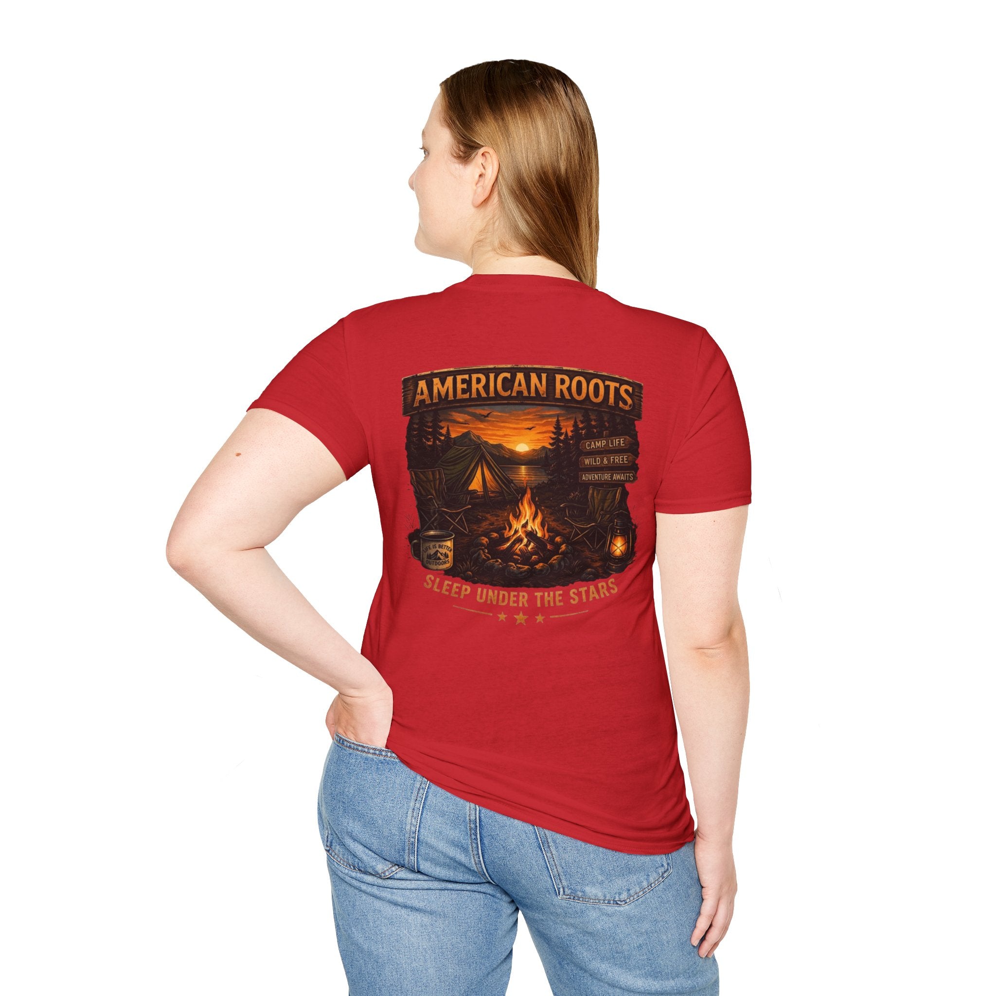 American Roots Camping T-Shirt — Sleep Under the Stars Outdoor Graphic Tee