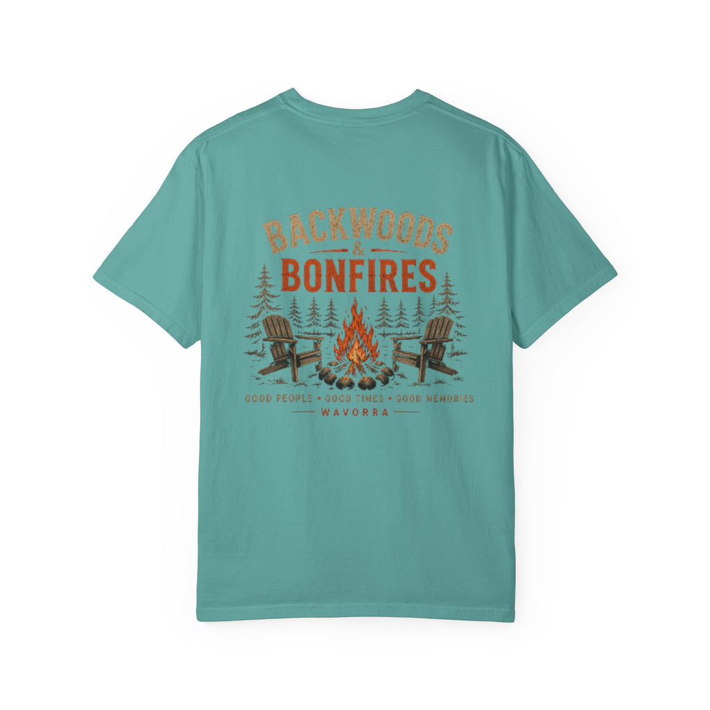 Backwoods & Bonfires T-Shirt — Outdoor Campfire Graphic Tee