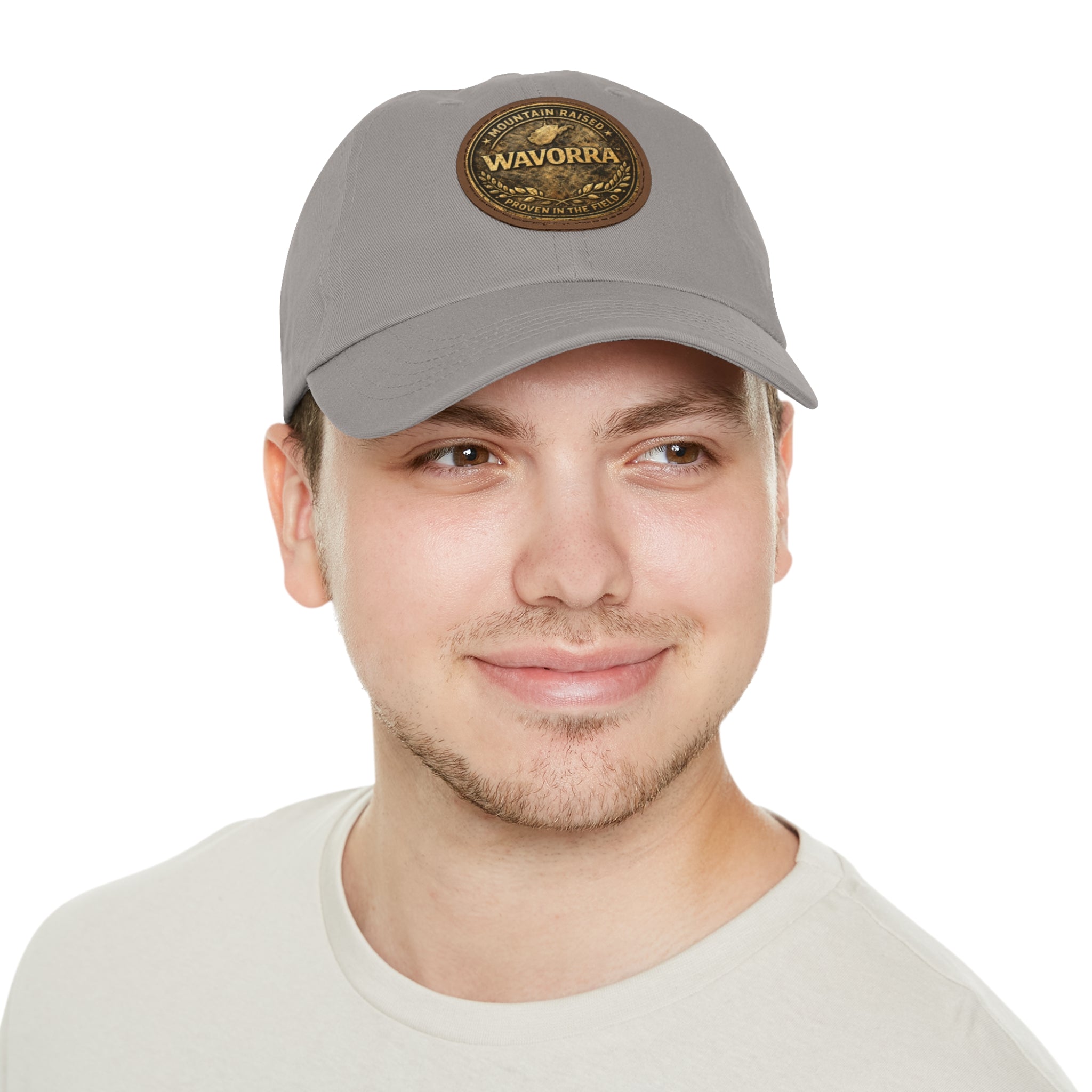 Wavorra Leather Patch Dad Hat — Vintage Mountain Logo Cap