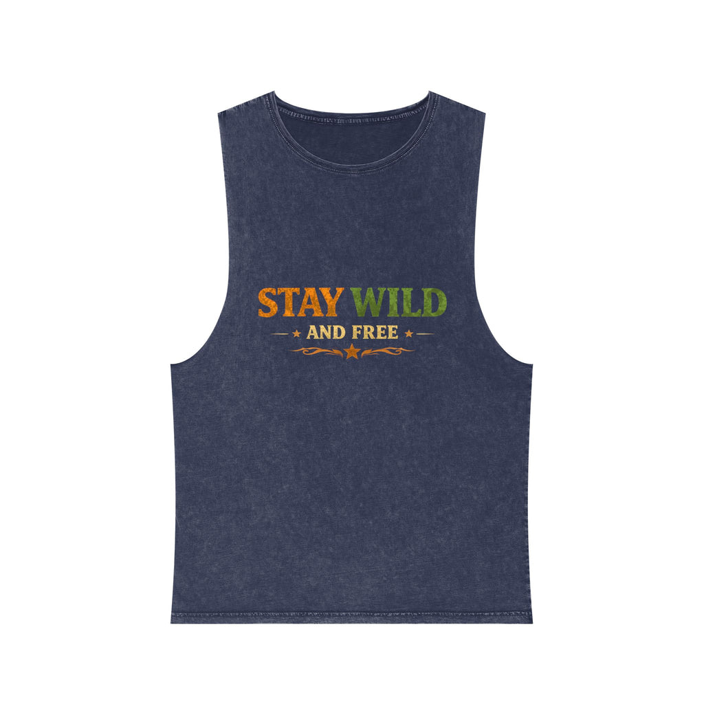 Stay Wild and Free Stonewash Tank — Retro Outdoor Graphic Tank Top
