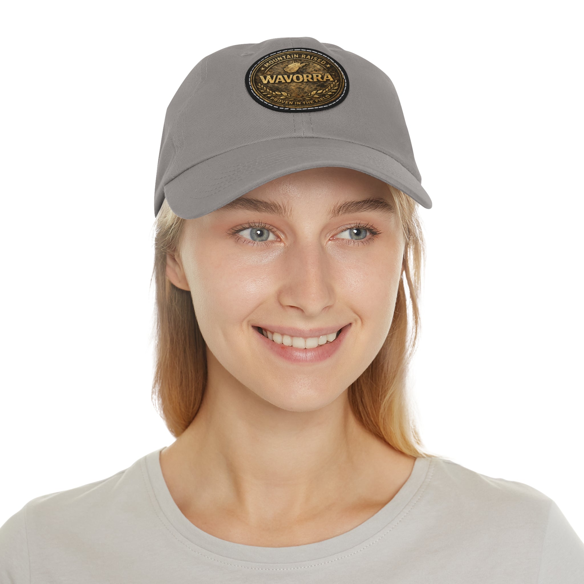 Wavorra Leather Patch Dad Hat — Vintage Mountain Logo Cap