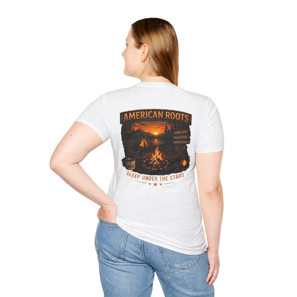 American Roots Camping T-Shirt — Sleep Under the Stars Outdoor Graphic Tee