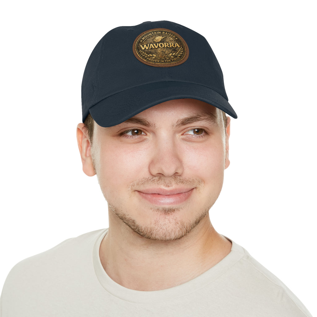 Wavorra Leather Patch Dad Hat — Vintage Mountain Logo Cap