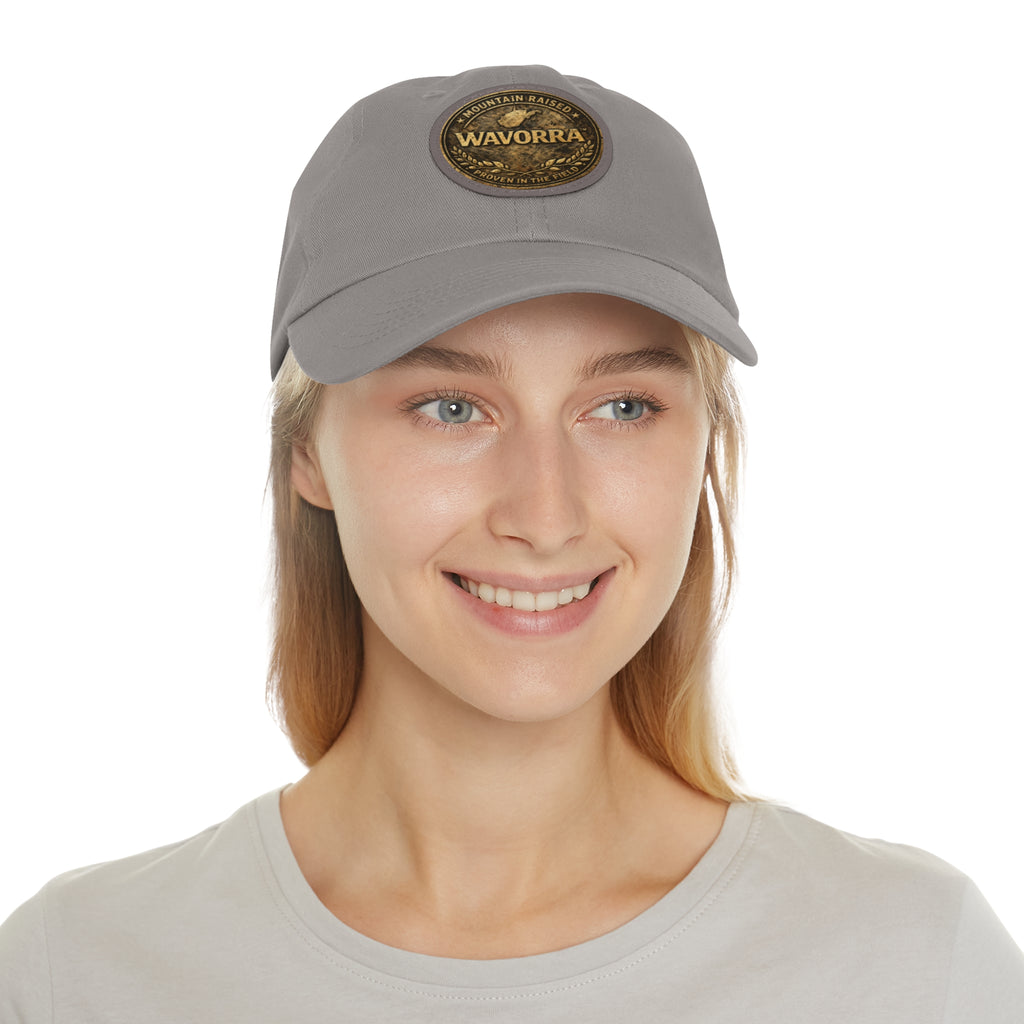 Wavorra Leather Patch Dad Hat — Vintage Mountain Logo Cap
