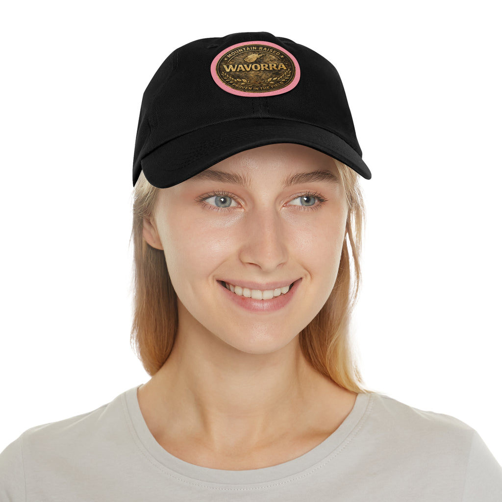 Wavorra Leather Patch Dad Hat — Vintage Mountain Logo Cap