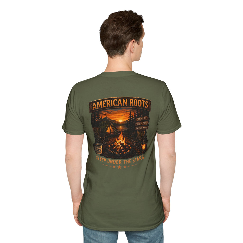 American Roots Camping T-Shirt — Sleep Under the Stars Outdoor Graphic Tee