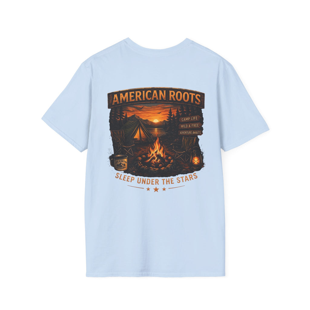 American Roots Camping T-Shirt — Sleep Under the Stars Outdoor Graphic Tee