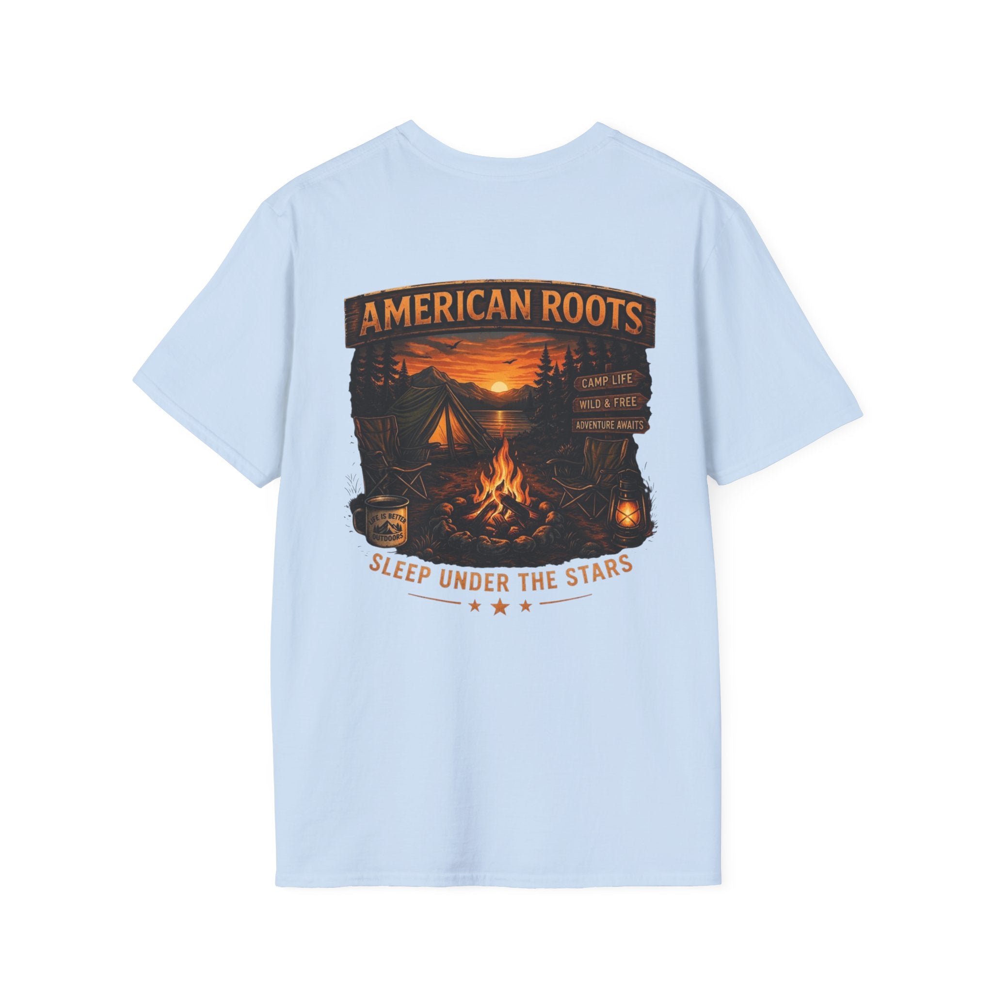 American Roots Camping T-Shirt — Sleep Under the Stars Outdoor Graphic Tee