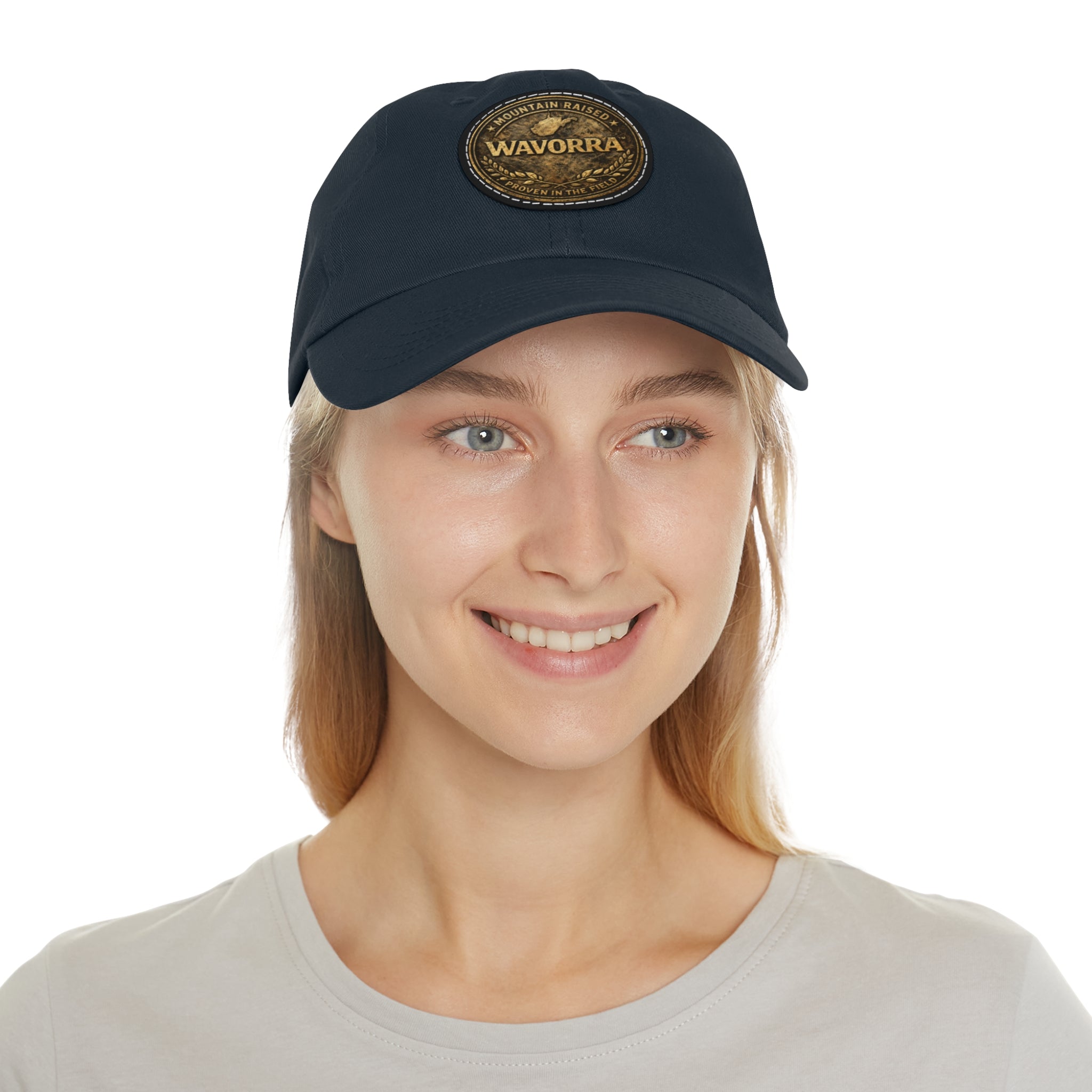 Wavorra Leather Patch Dad Hat — Vintage Mountain Logo Cap