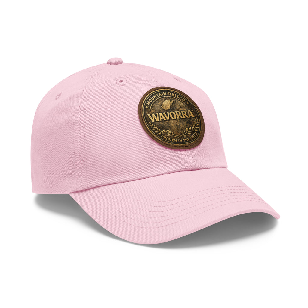Wavorra Leather Patch Dad Hat — Vintage Mountain Logo Cap