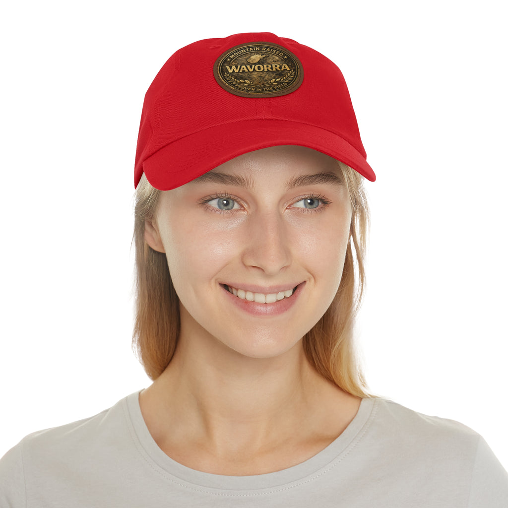 Wavorra Leather Patch Dad Hat — Vintage Mountain Logo Cap