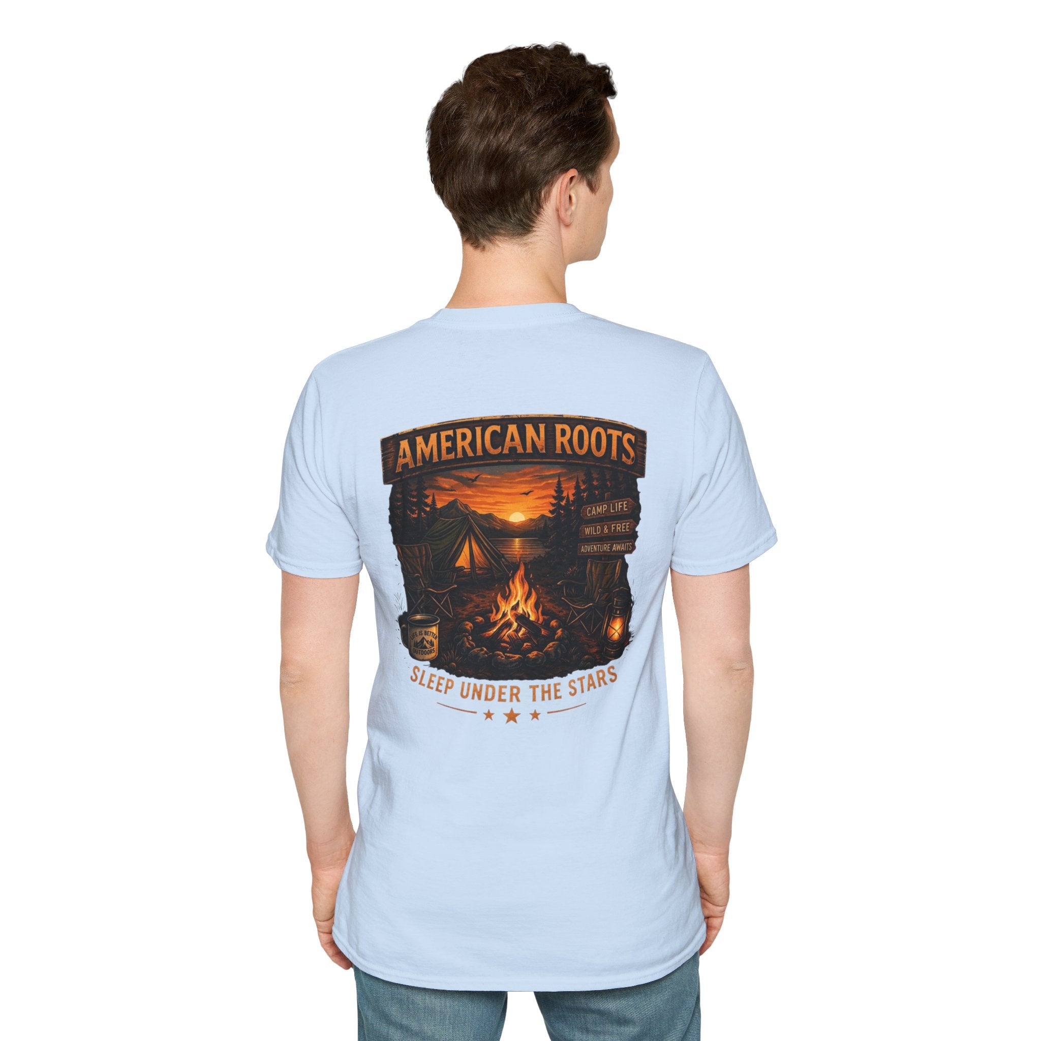 American Roots Camping T-Shirt — Sleep Under the Stars Outdoor Graphic Tee