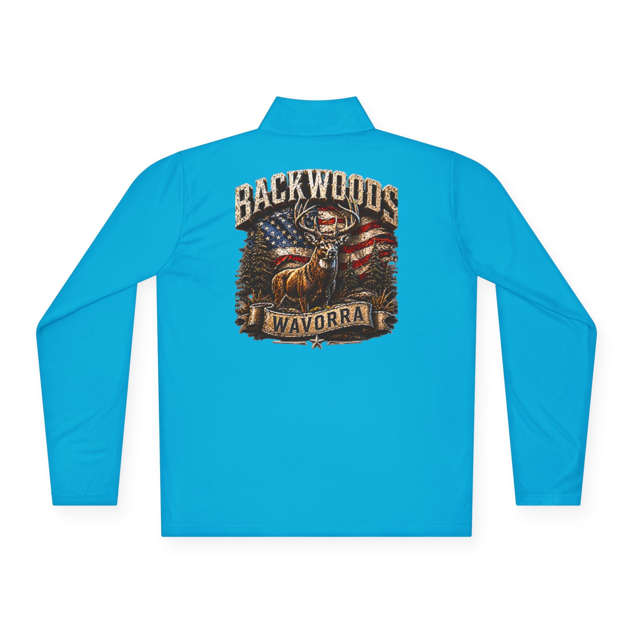 Backwoods Wavorra Quarter-Zip Pullover — American Flag Deer Hunting Graphic