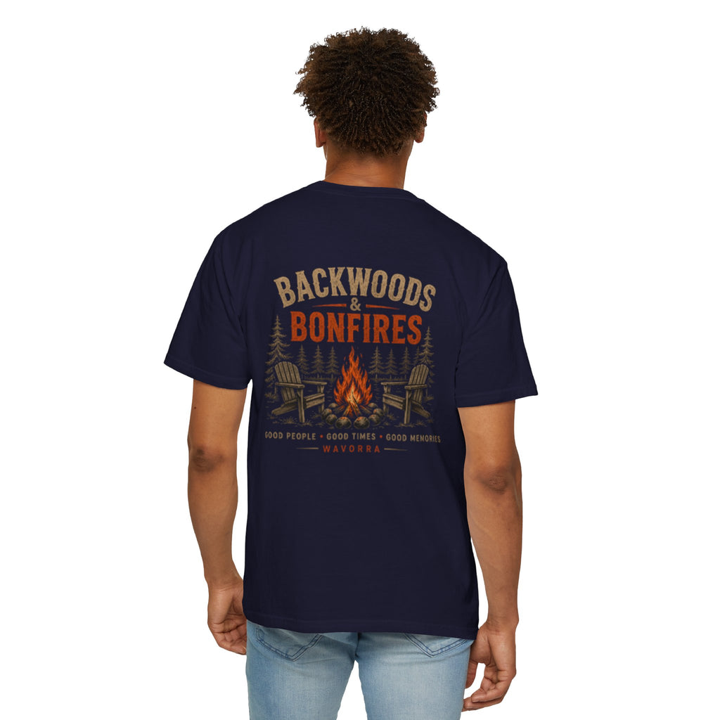 Backwoods & Bonfires T-Shirt — Outdoor Campfire Graphic Tee