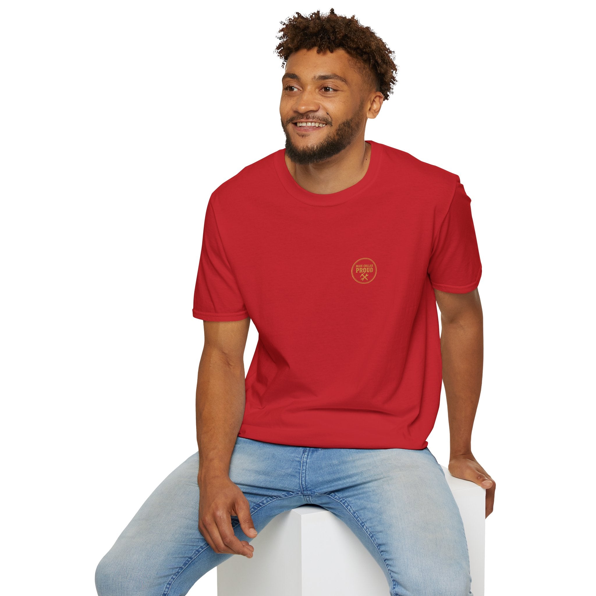 Blue Collar T-Shirt — "Built Not Born" American Flag Work Tee