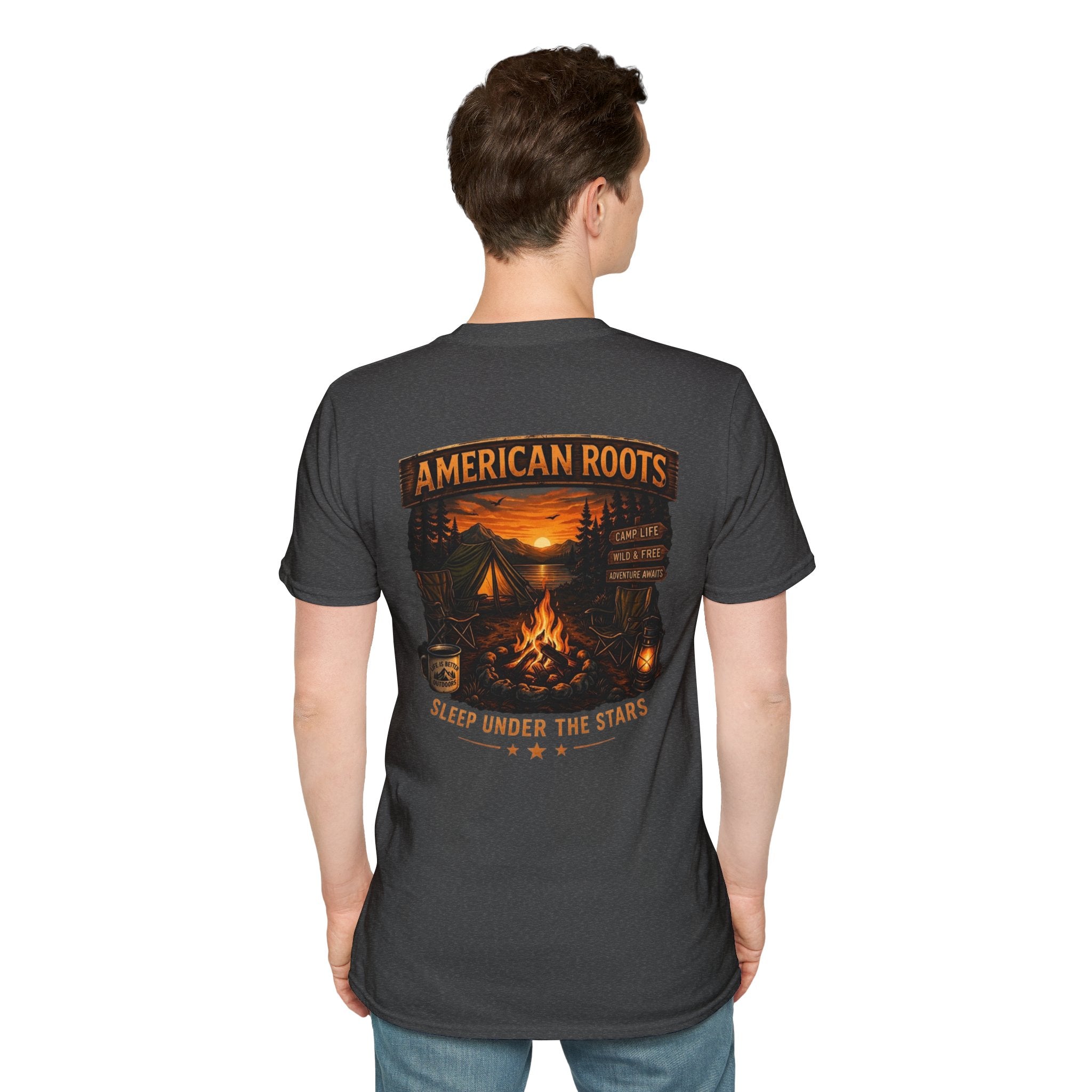 American Roots Camping T-Shirt — Sleep Under the Stars Outdoor Graphic Tee