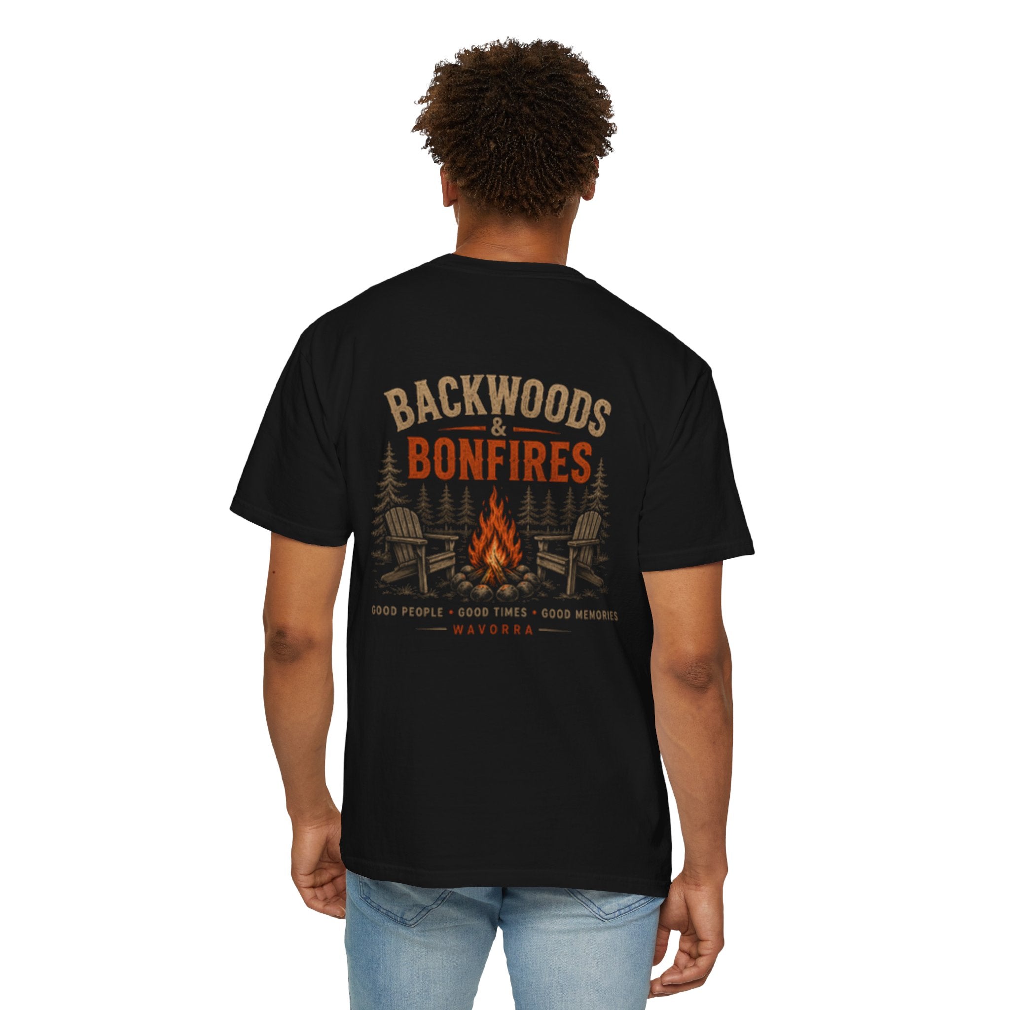 Backwoods & Bonfires T-Shirt — Outdoor Campfire Graphic Tee